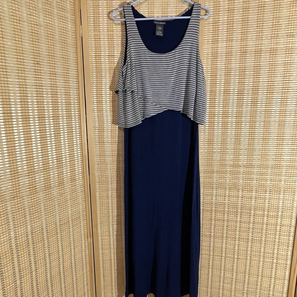 Chelsea & Theodore Womens L Striped Sleeveless Tank‎ Dress Maxi Nautical Tshirt